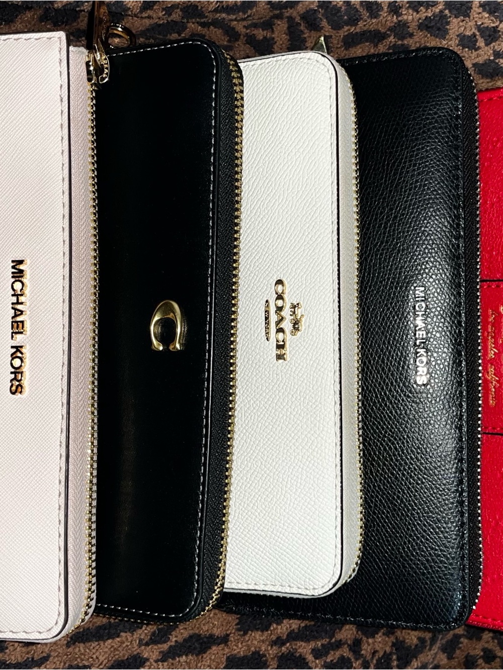 Coach Pebble Leather Zip Wallet Trio in Black, White, Red